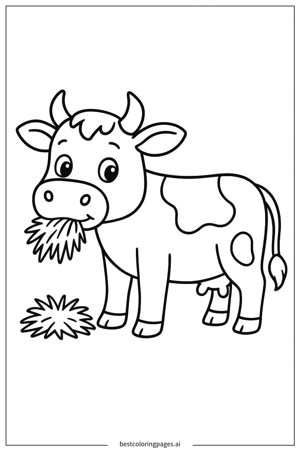 Cow Eating Hay Coloring Page