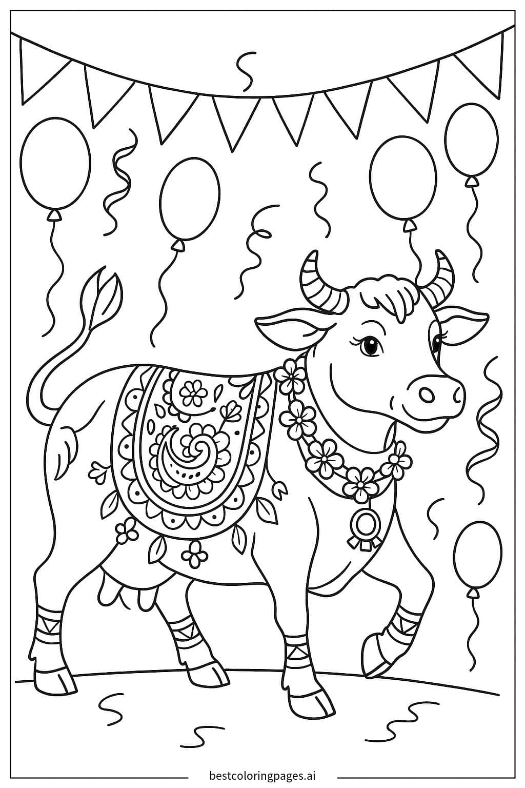 Desenhos de Desfile de vacas com decorações coloridas para Colorir