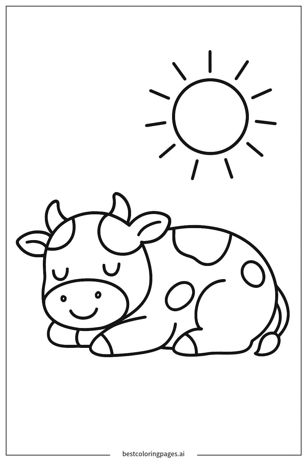 Cow Sleeping Peacefully Under the Sun Coloring Page