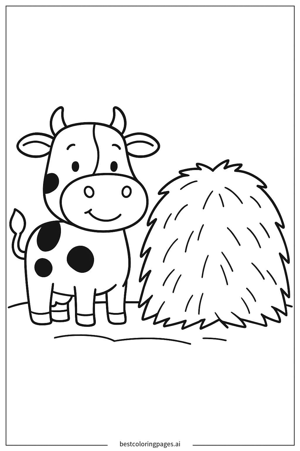 Desenhos de Vaca ao lado de um monte de feno para Colorir