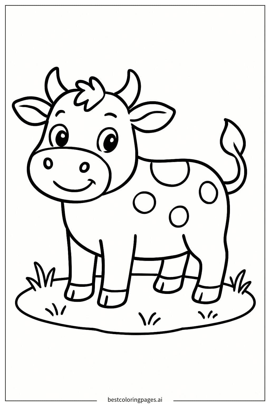Cheerful Cow Standing on Grass Coloring Page