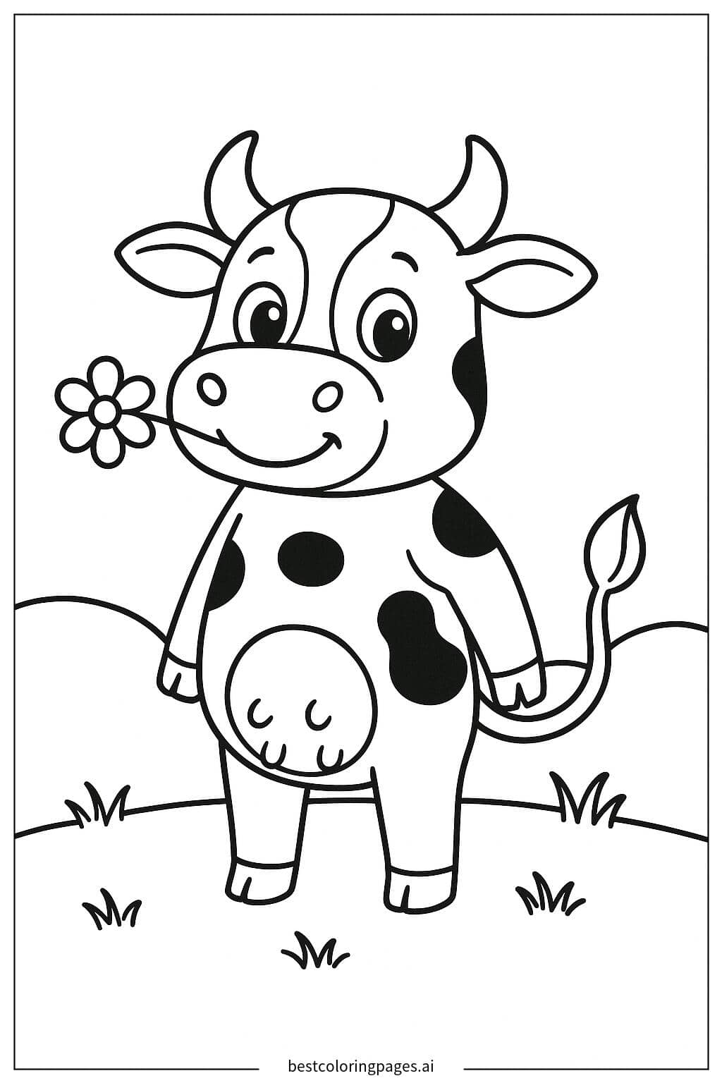 Desenhos de Vaca com uma flor na boca para Colorir