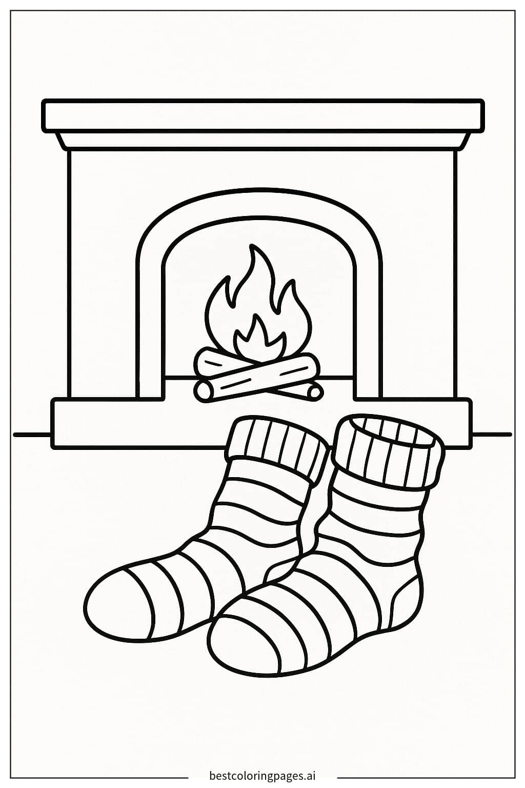Cozy Socks by the Fireplace Coloring Page