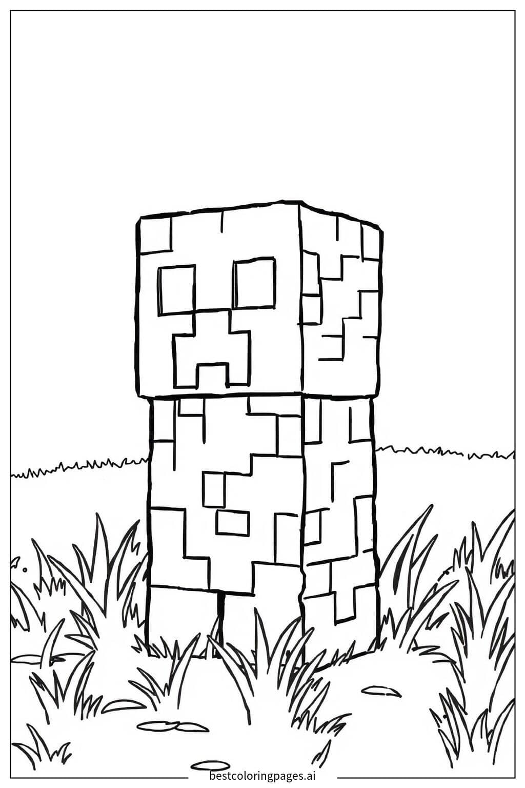 Coloriage Creeper dans un champ verdoyant
