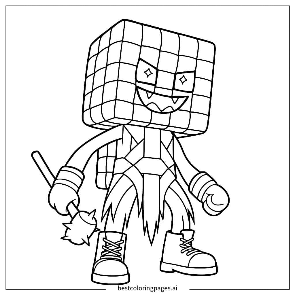 キューブヘッドの戦士 のぬりえ