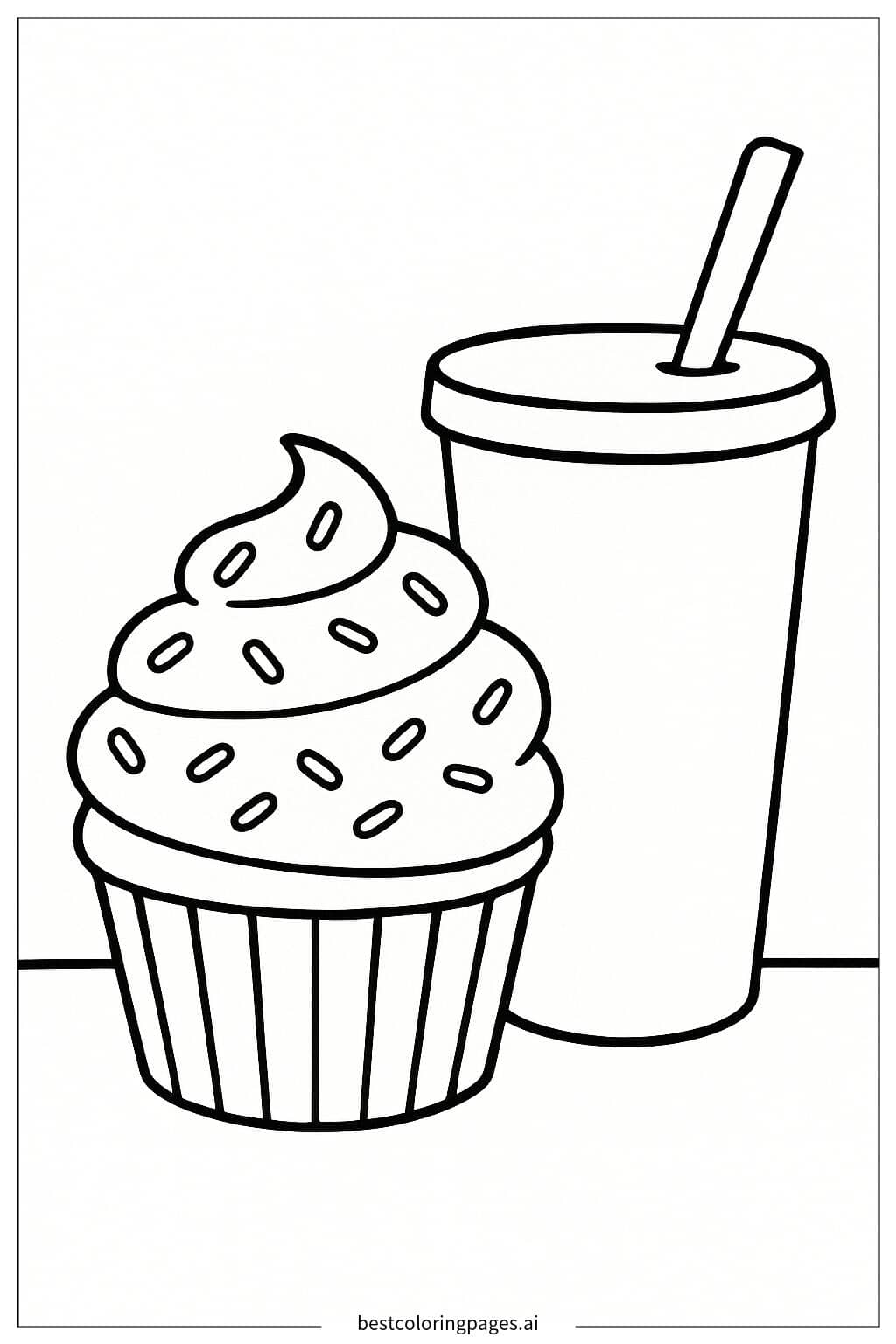 Delicious Cupcake and Milkshake Coloring Page