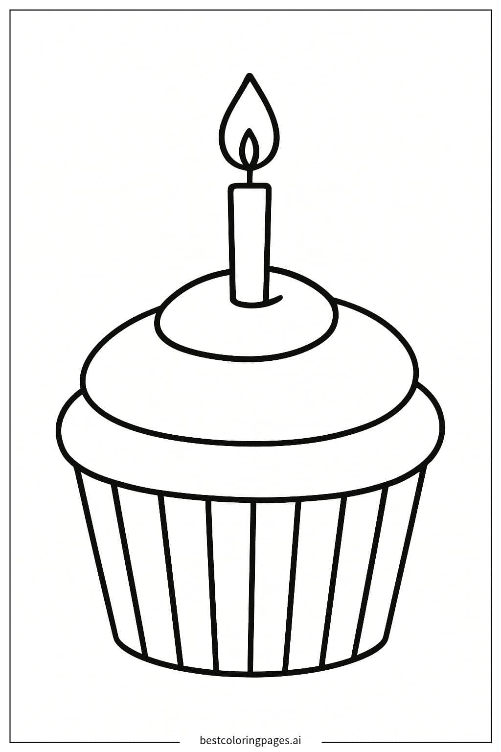 Cupcake with a Candle Coloring Page