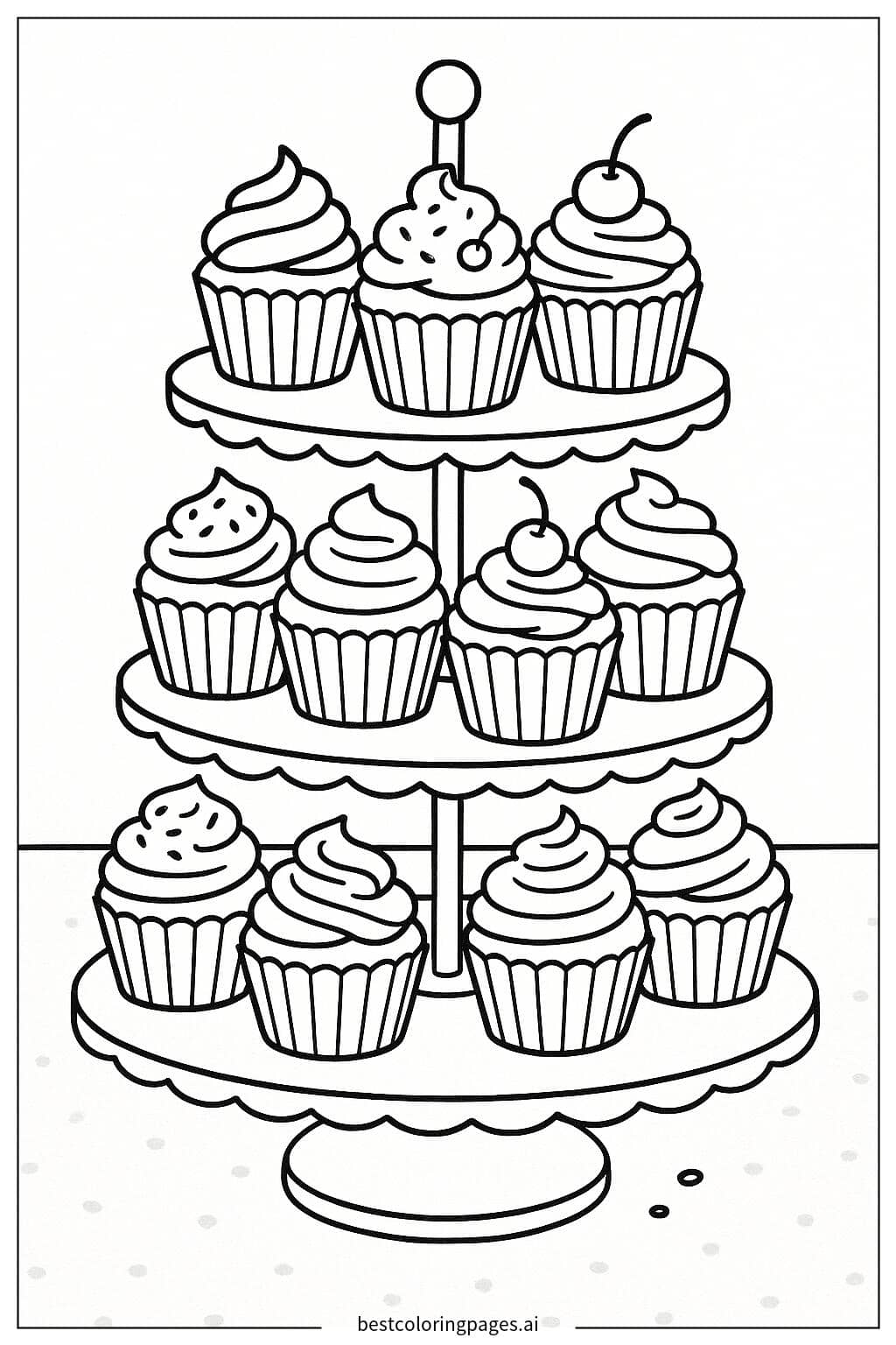 Three-Tier Cupcake Stand Coloring Page