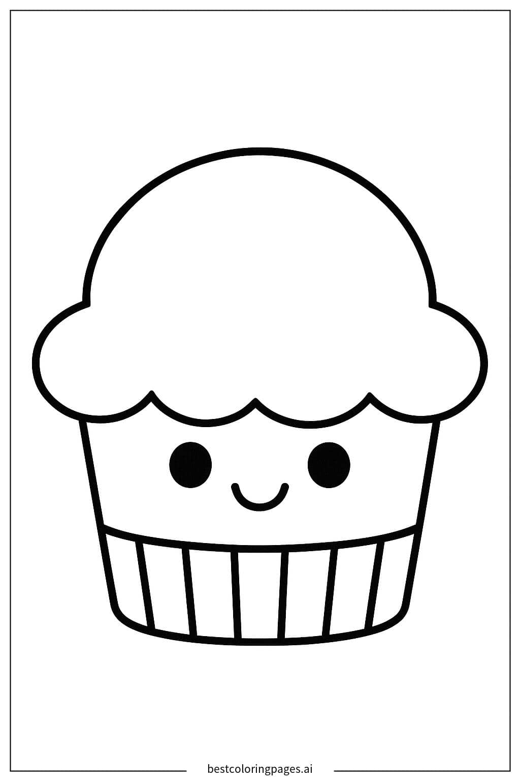 Smiling Cupcake Coloring Page Coloring Page