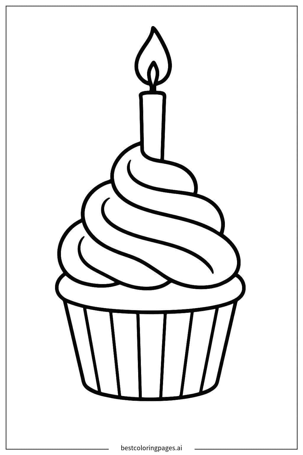 Cupcake with Candle Coloring Page