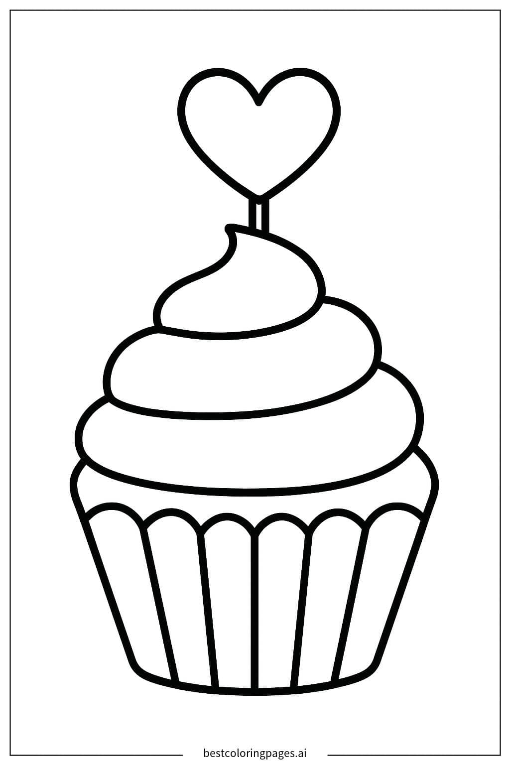 Cupcake with Heart Topper Coloring Page