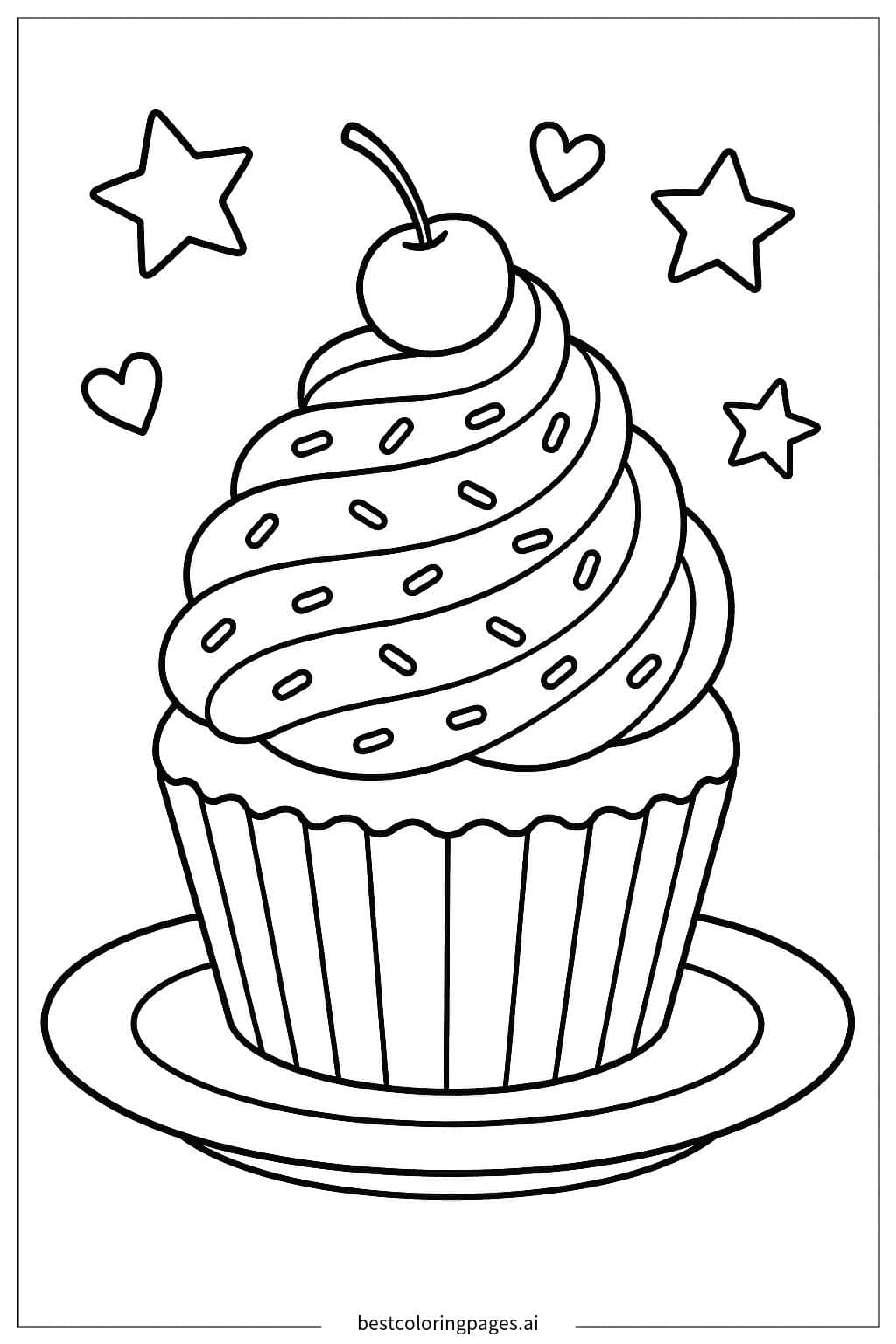 Cupcake with Rainbow Frosting Coloring Page