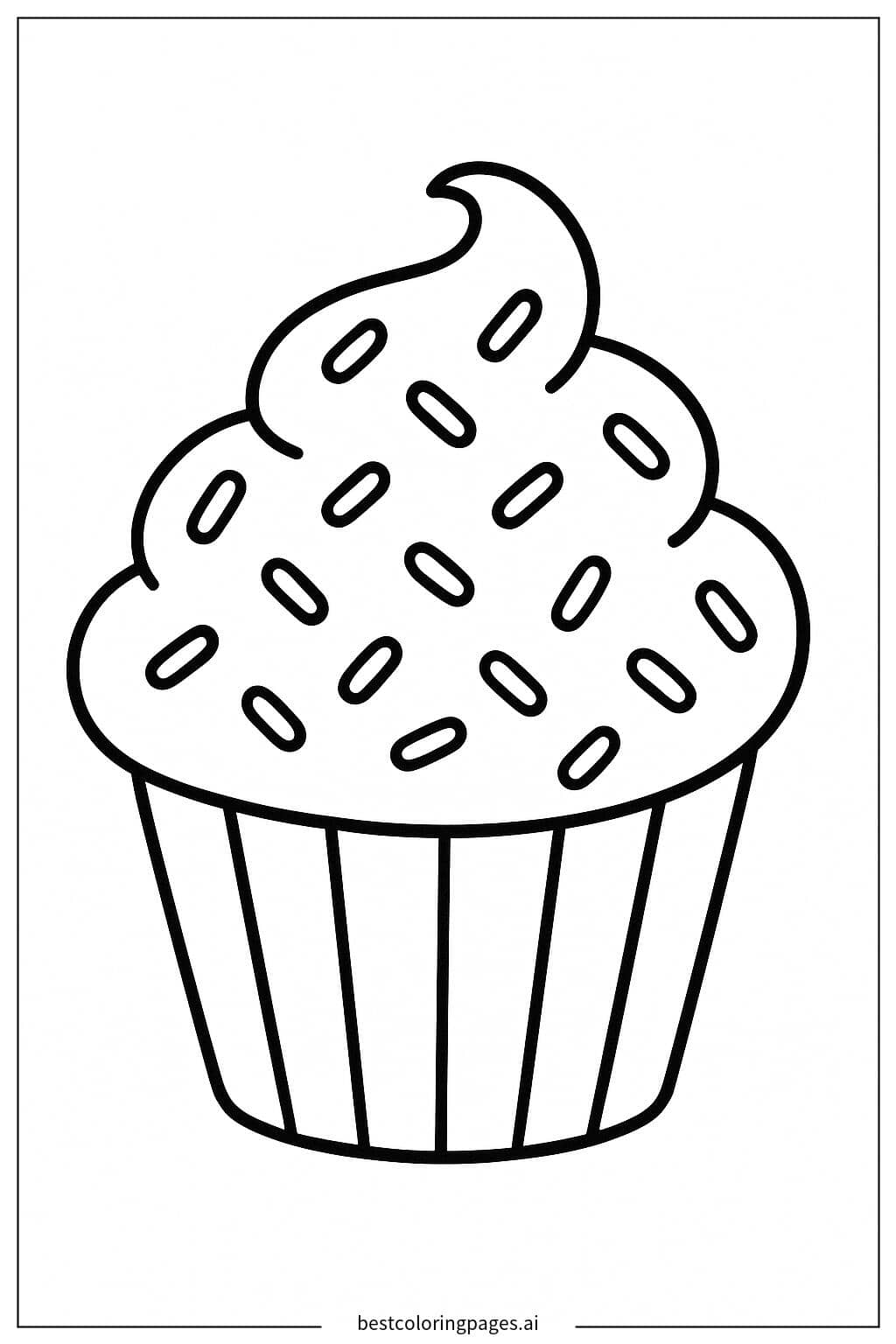 Cupcake with Rainbow Sprinkles Coloring Page