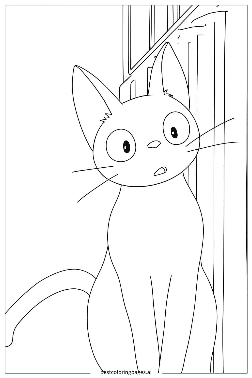 Curious Black Cat from Kiki's Delivery Service Coloring Page