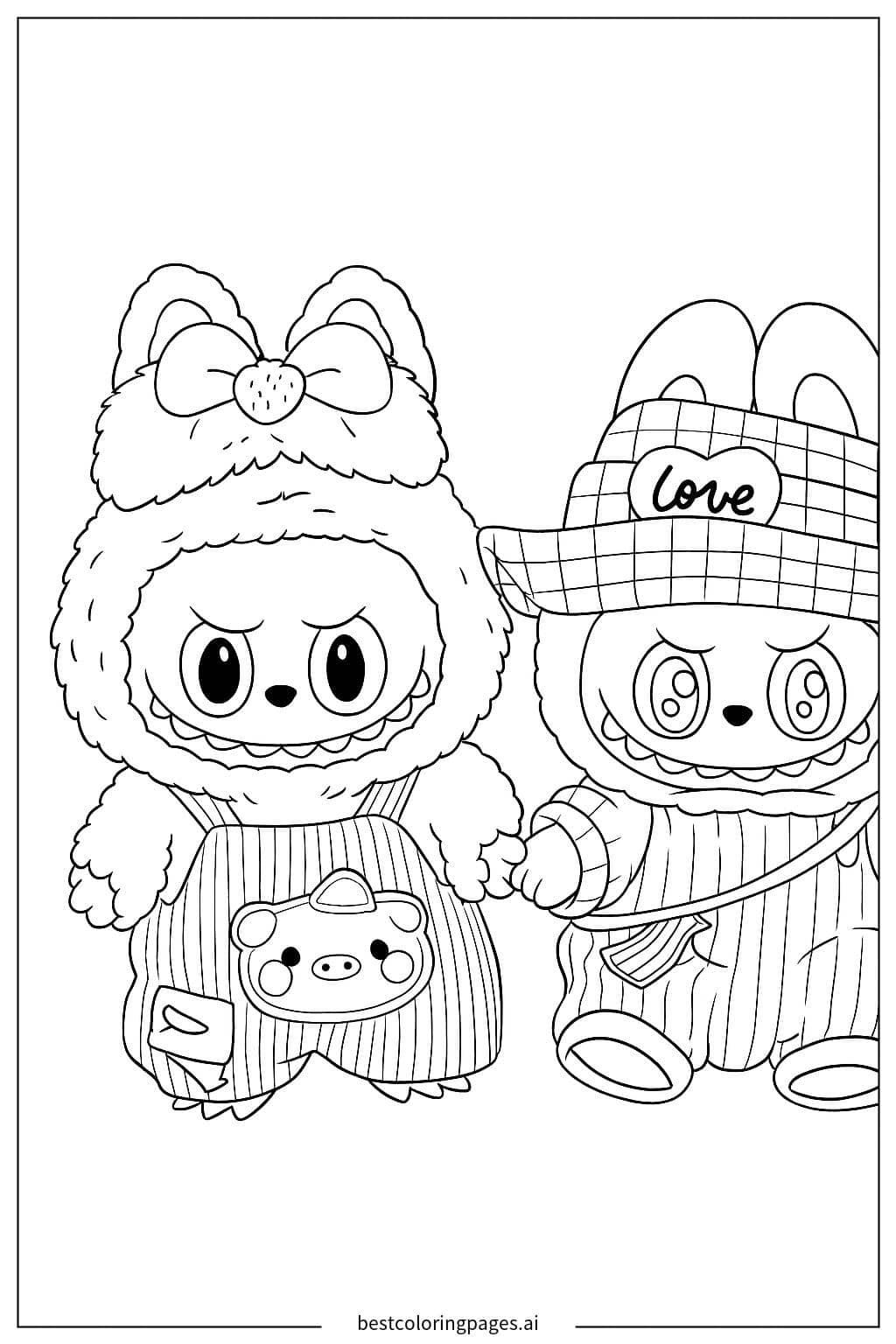 Cute Labubu Friends Coloring Page