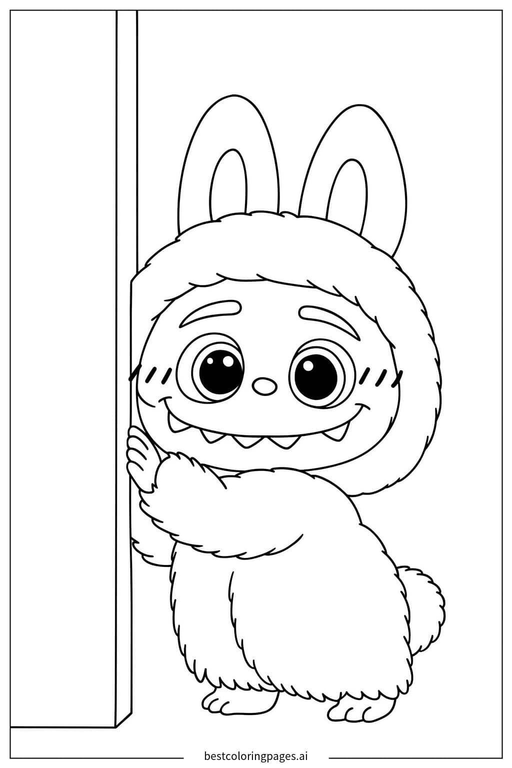 Adorable Monster Peeking Coloring Page