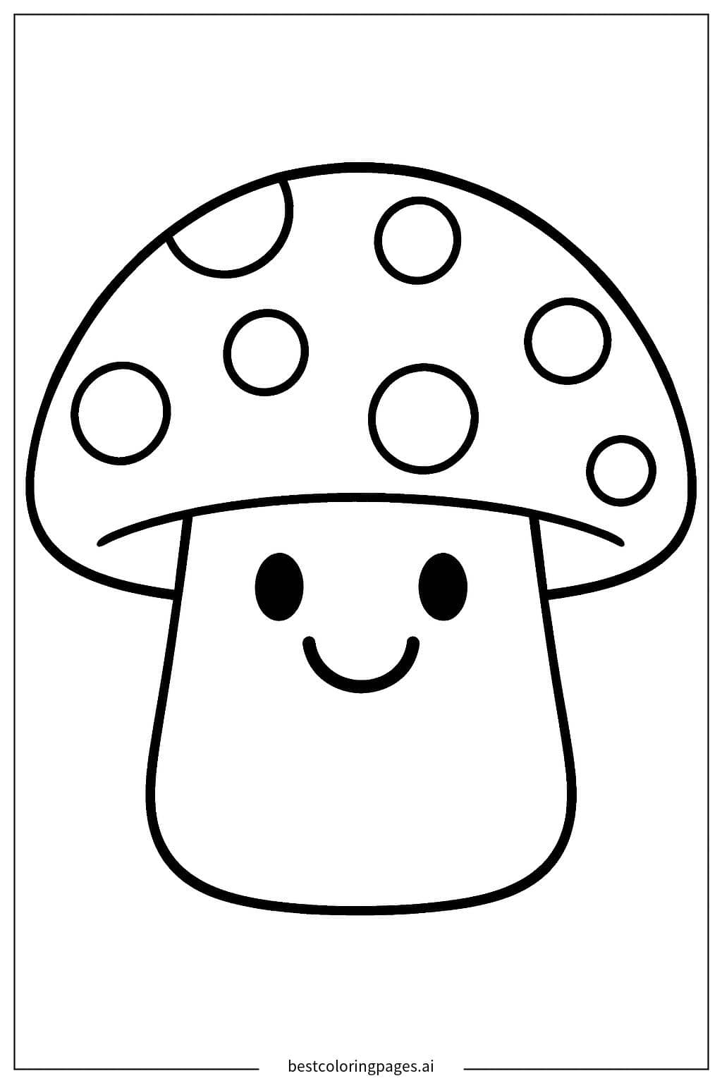 Smiling Cute Mushroom Coloring Page