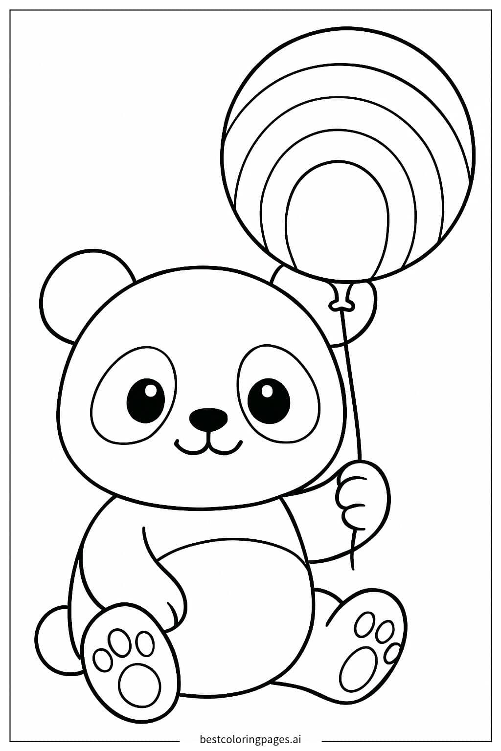 Adorable Panda with a Rainbow Balloon Coloring Page
