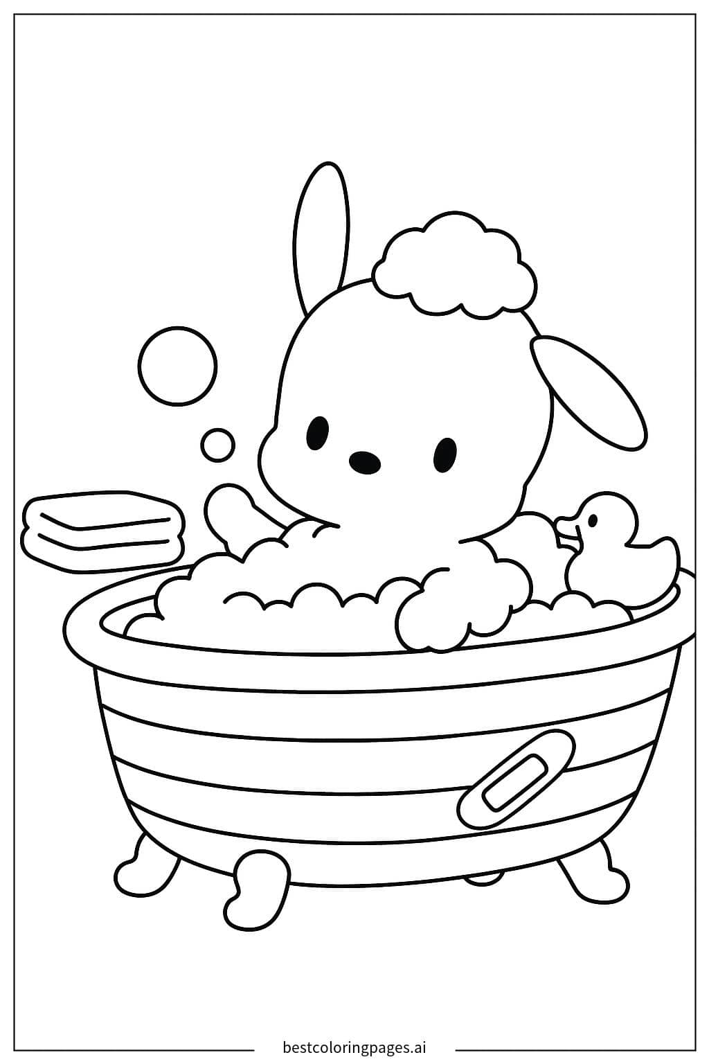 Adorable Pochacco in a Bubble Bath Coloring Page