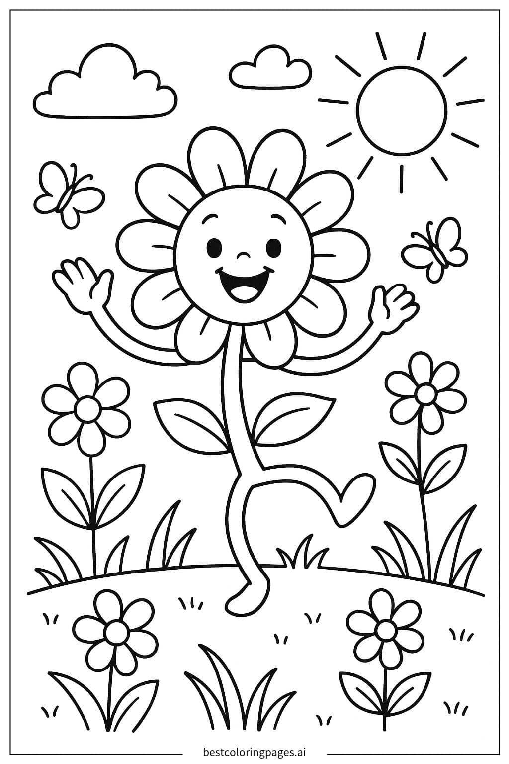 Dancing Flower in a Garden Coloring Page