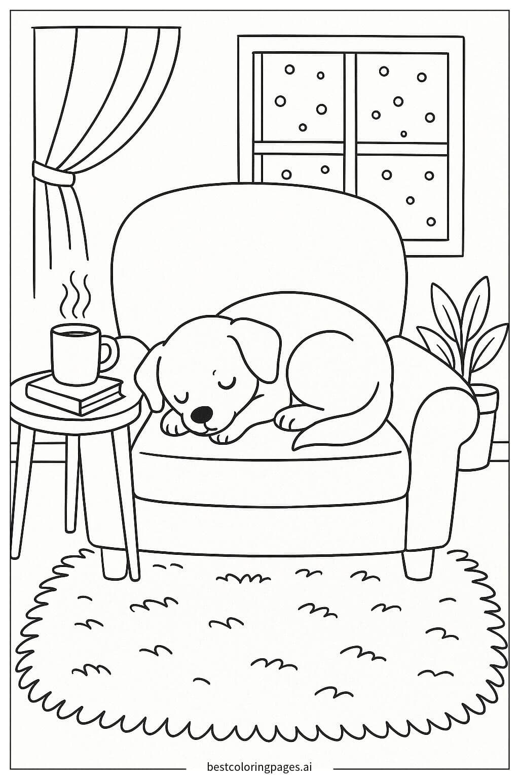 Cozy Dog Sleeping on a Comfy Chair Coloring Page