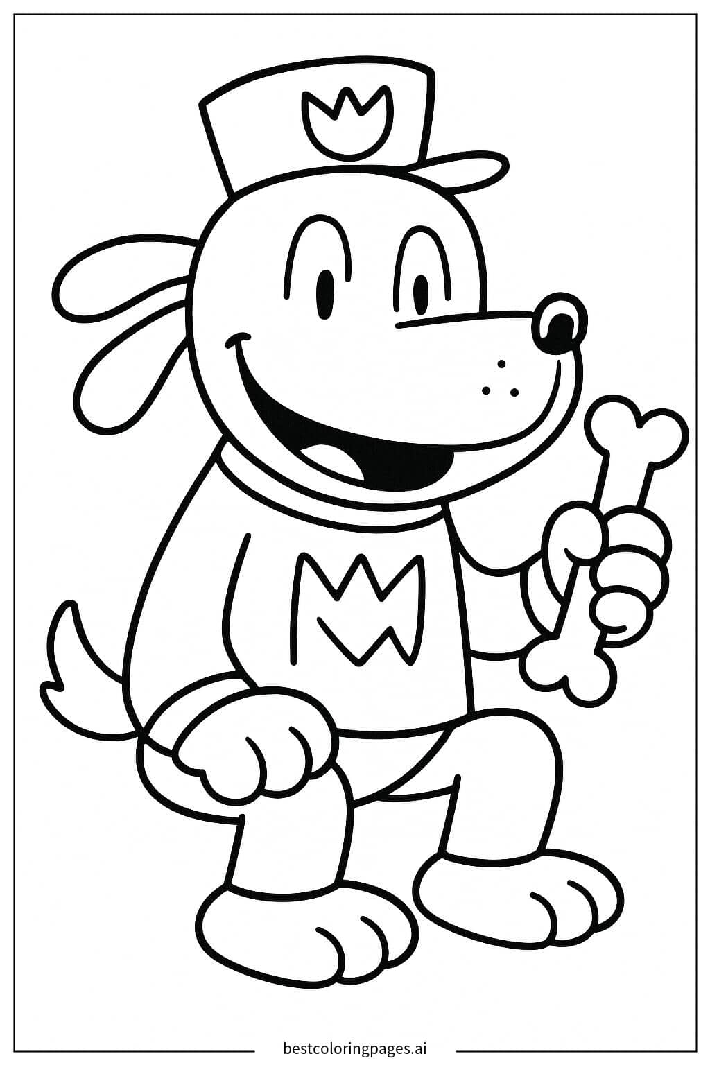 Dog Man Happily Holding a Bone Coloring Page
