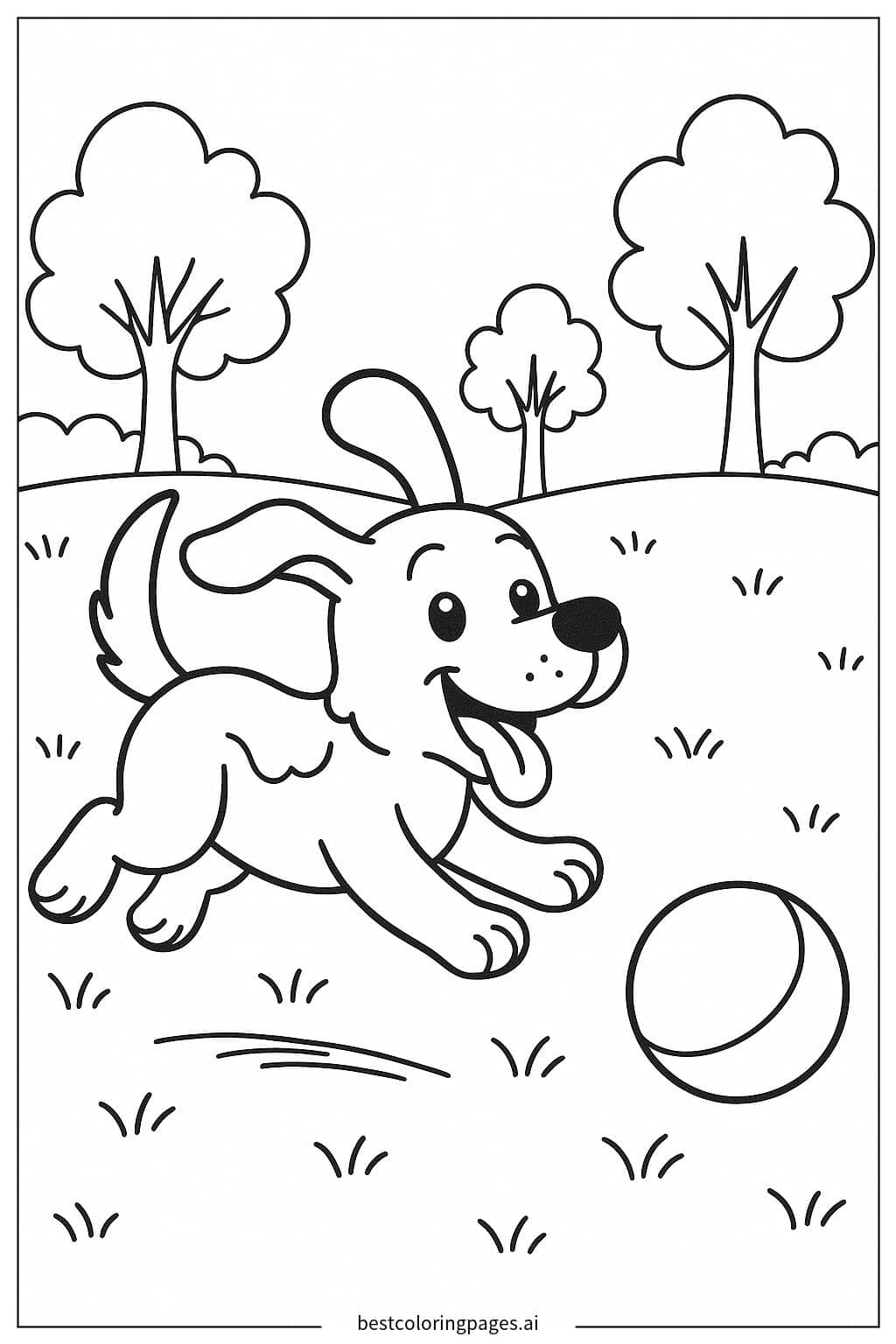 Desenhos de Cachorro com uma Bola para Colorir