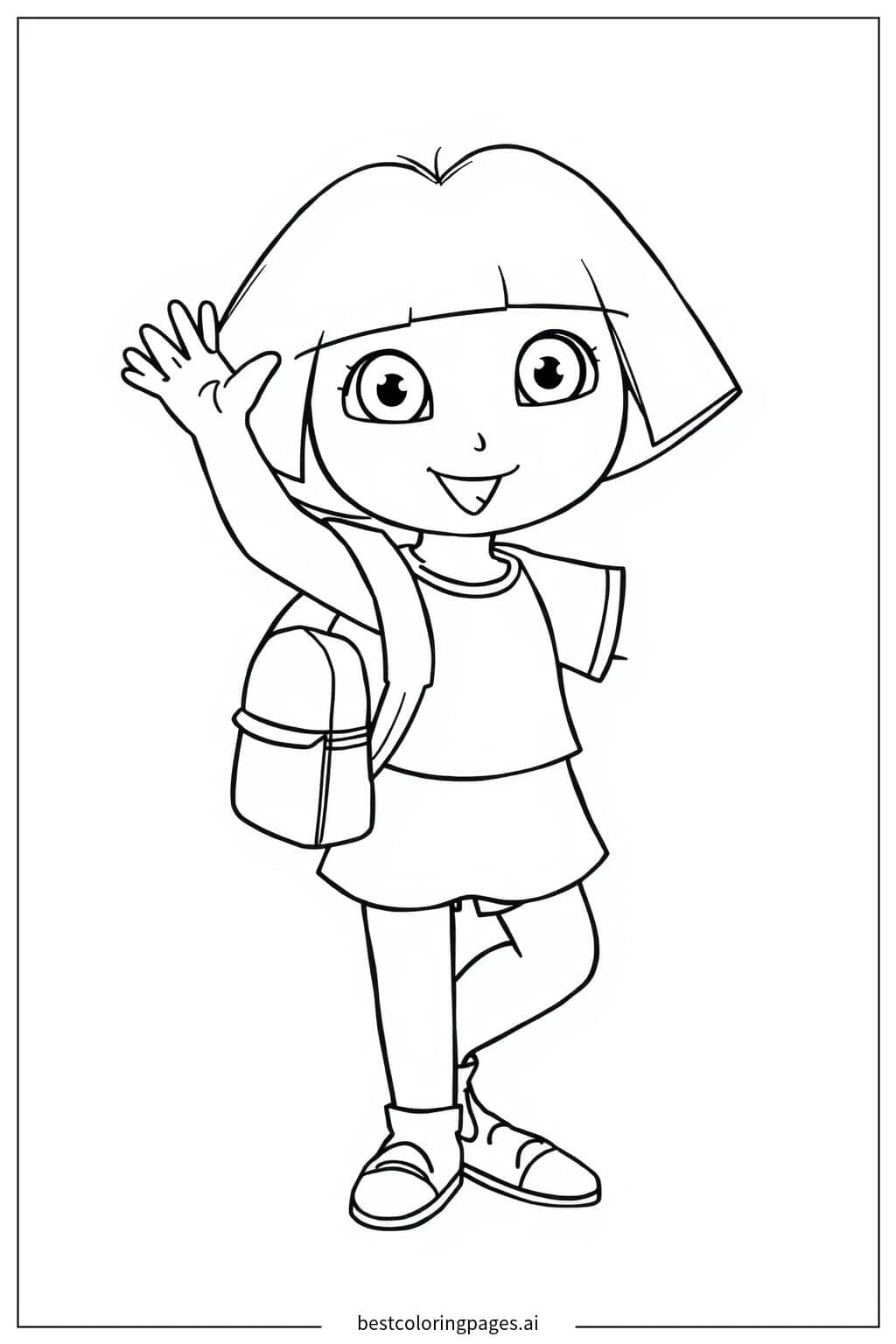 Dora Waving with Her Trusty Backpack Coloring Page