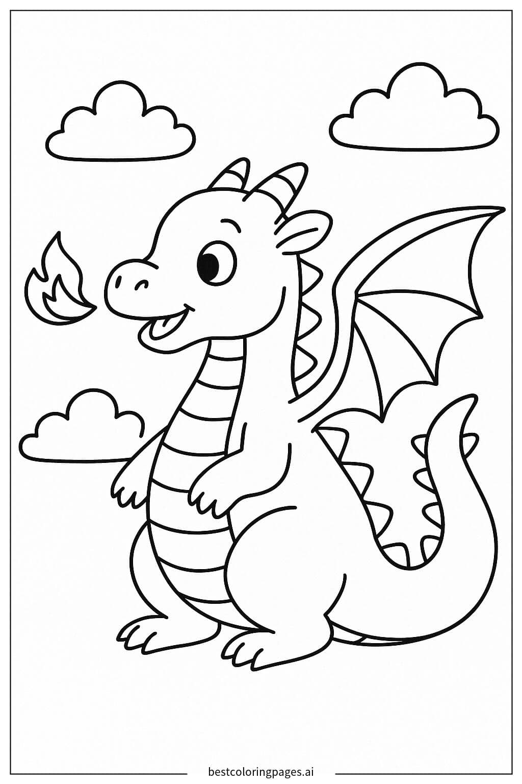 Coloriage Dragon qui souffle un petit feu