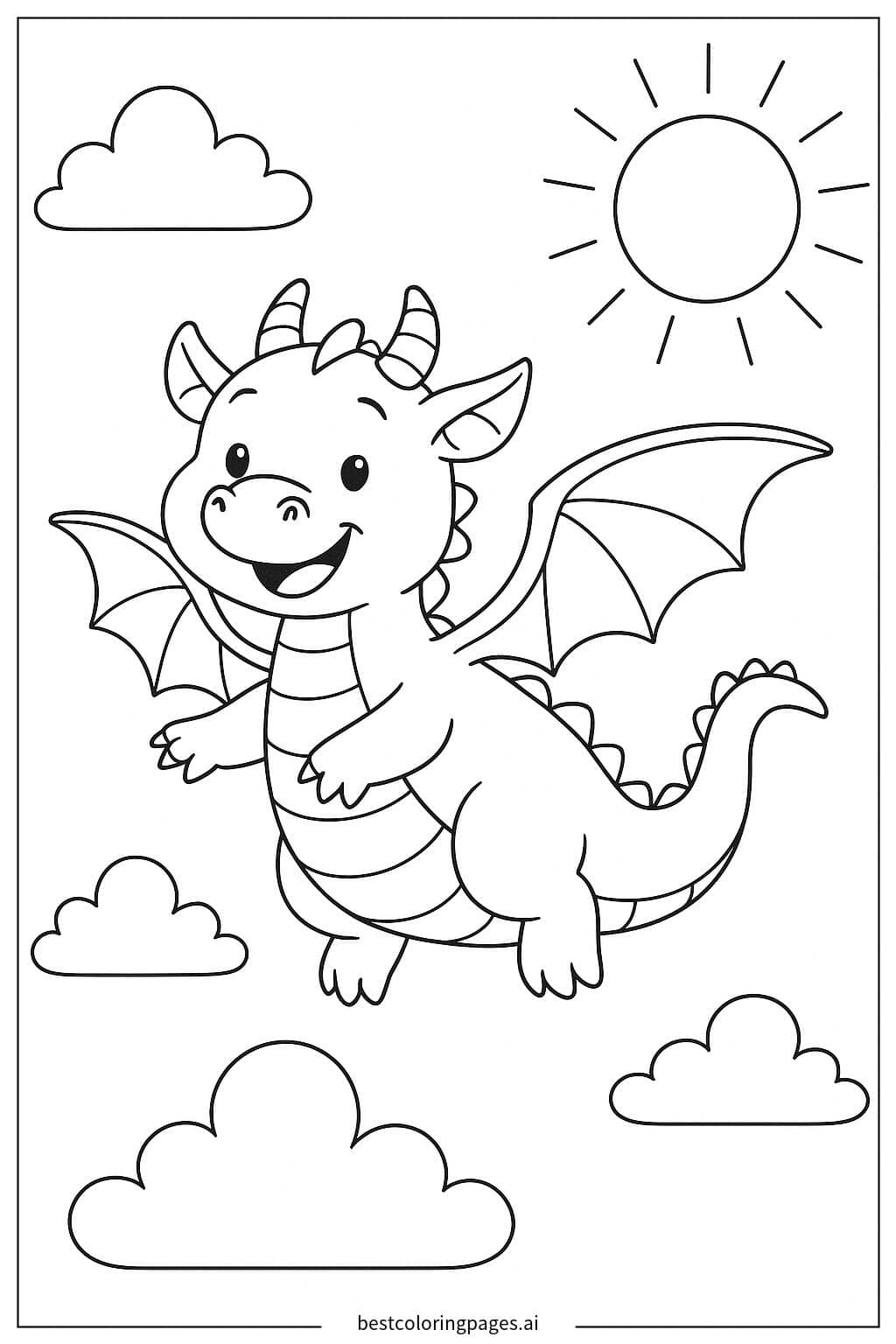 Dragon Flying in the Sky Coloring Page