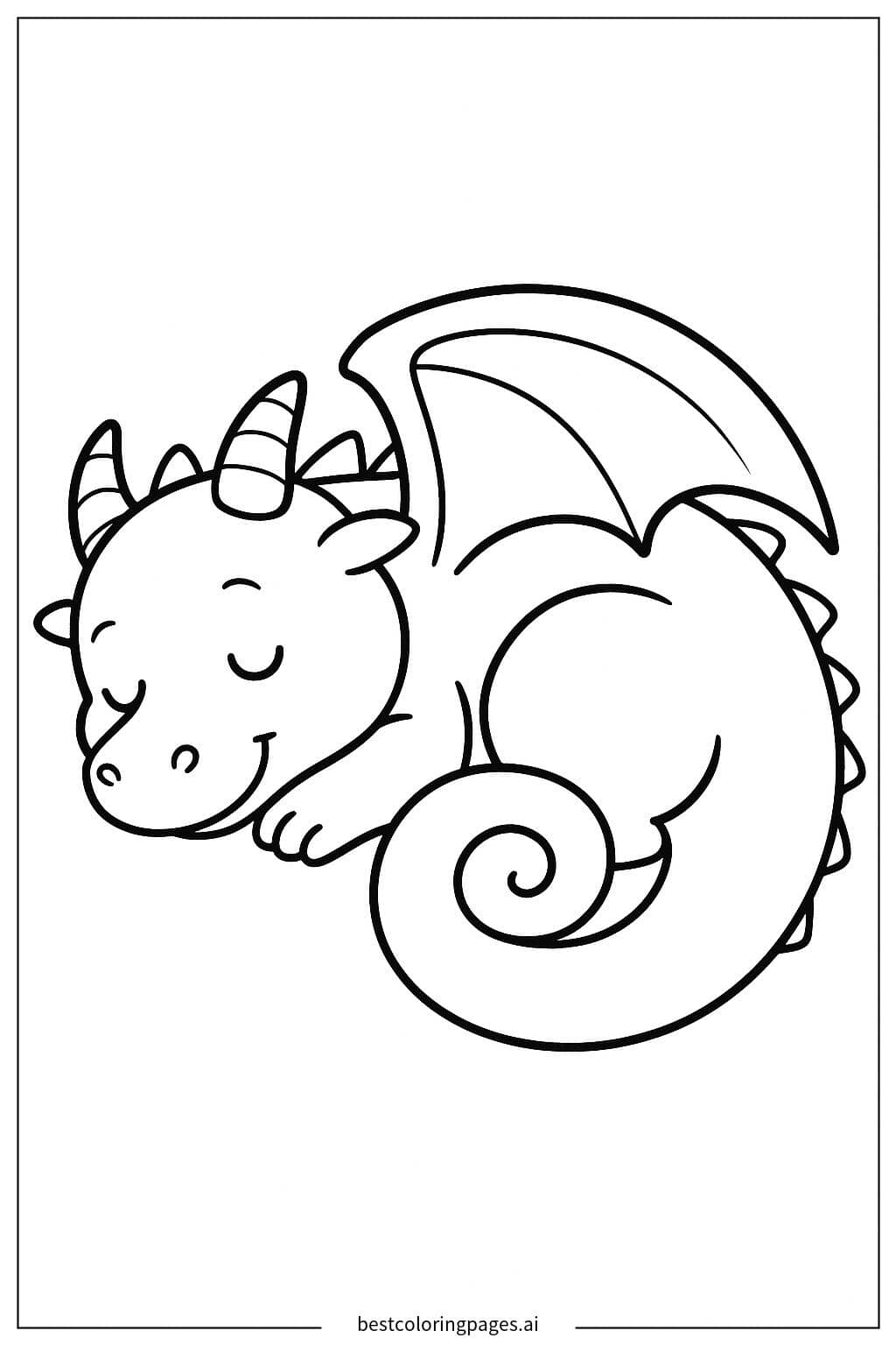 Coloriage Dragon endormi enroulé