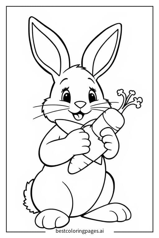 Easter Bunny Holding a Carrot Coloring Page