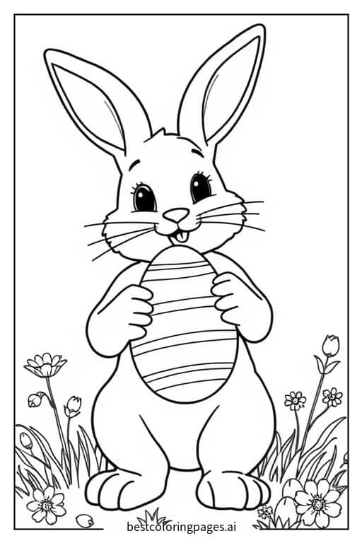 Charming Easter Bunny with Egg Coloring Page