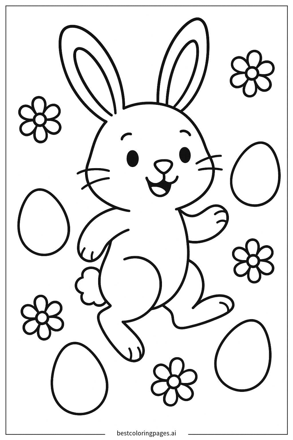 Easter Bunny Jumping Joyfully Coloring Page