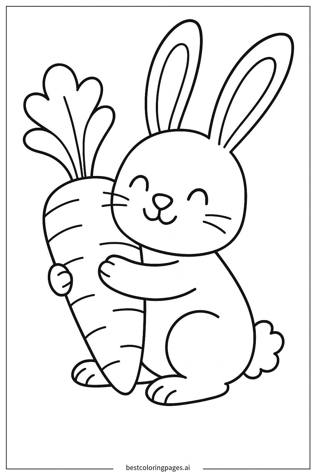 Easter Bunny Embracing a Carrot Coloring Page