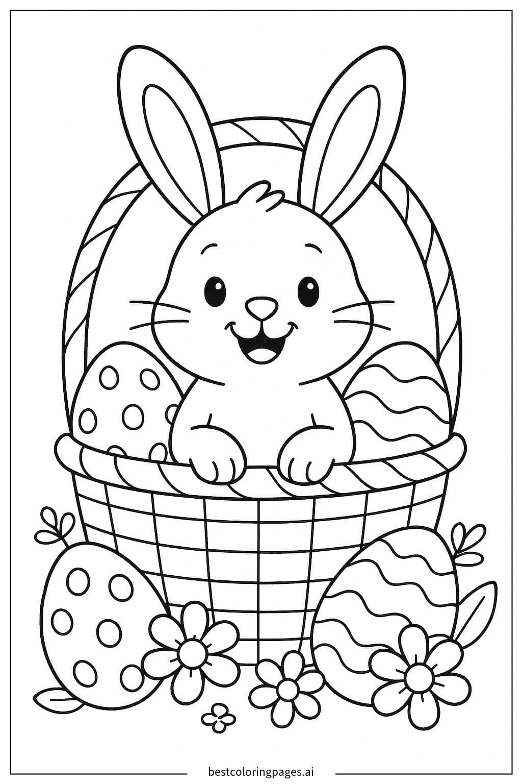 Easter Bunny in a Fun Basket Coloring Page