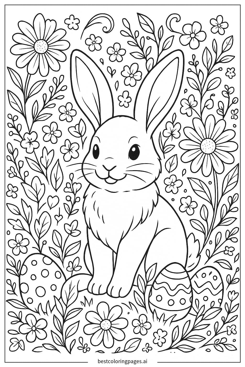 Easter Bunny in a Spring Garden Coloring Page