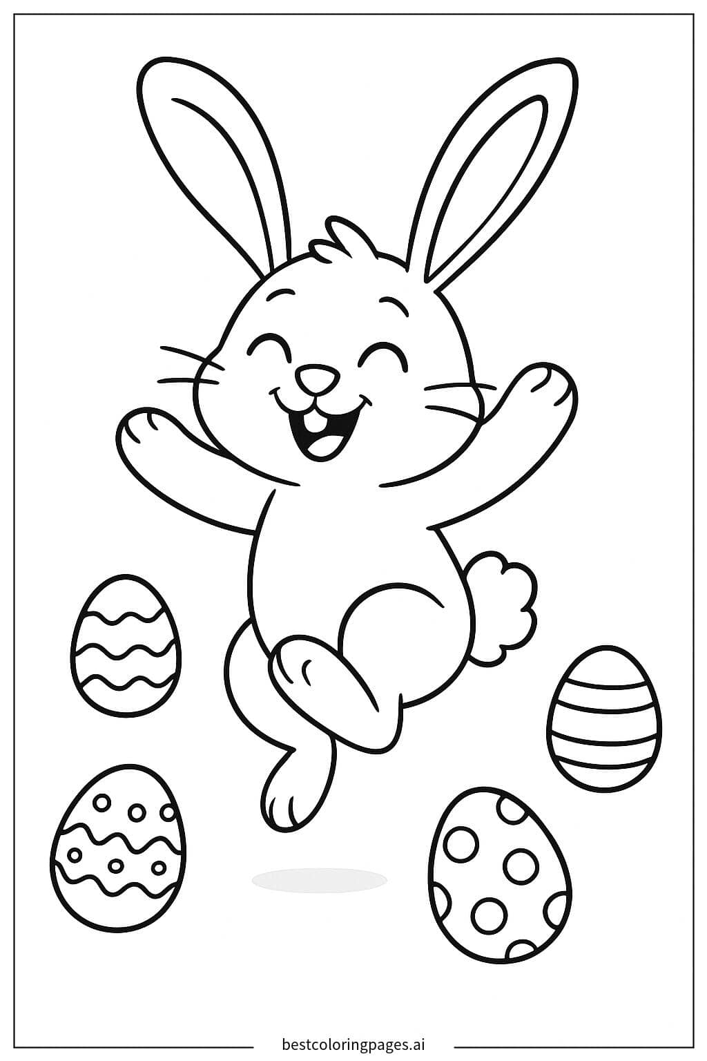 Easter Bunny Joyfully Jumping Coloring Page