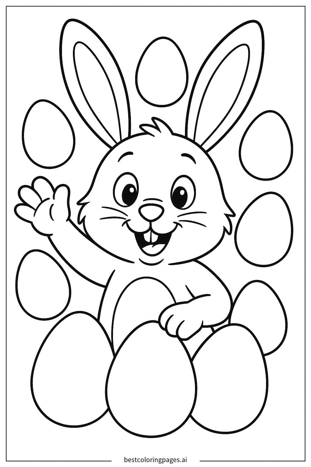Easter Bunny Waving Coloring Page