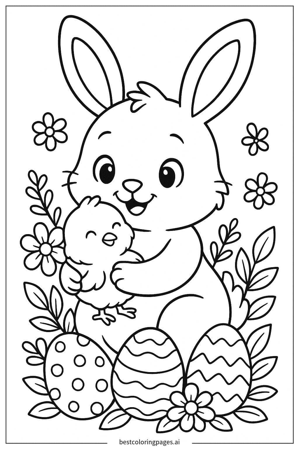 Easter Bunny with Chick Coloring Page