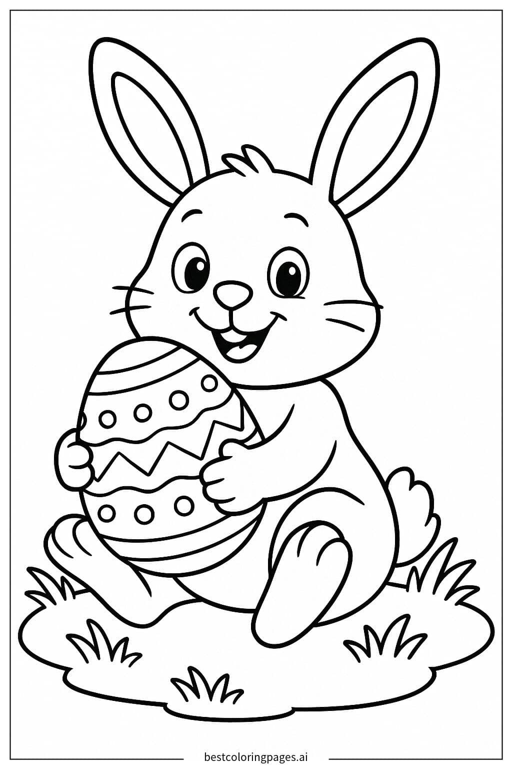 Easter Bunny Holding a Decorated Egg Coloring Page