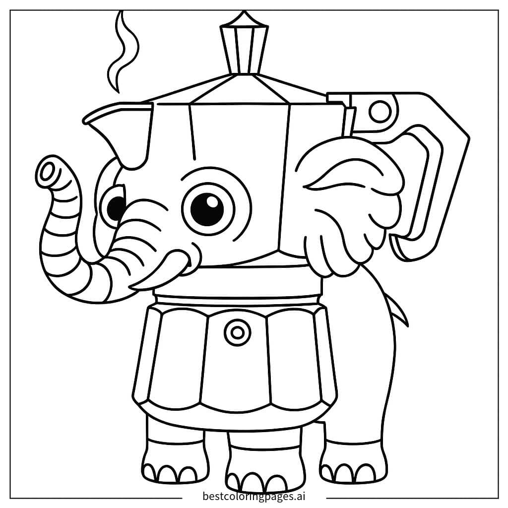 Disegni di Elefante Caffettiera da Colorare