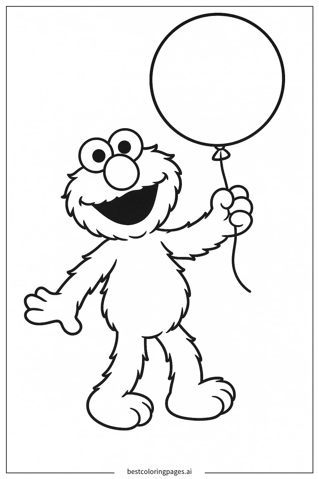 Elmo with a Cheerful Balloon Coloring Page