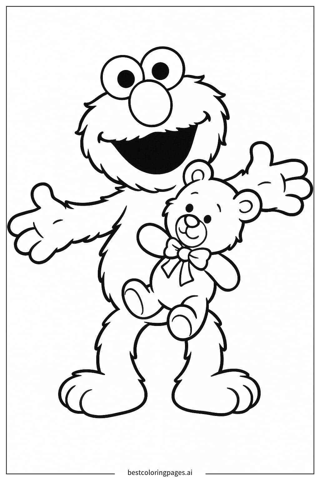 Elmo Hugging Teddy Bear Coloring Page
