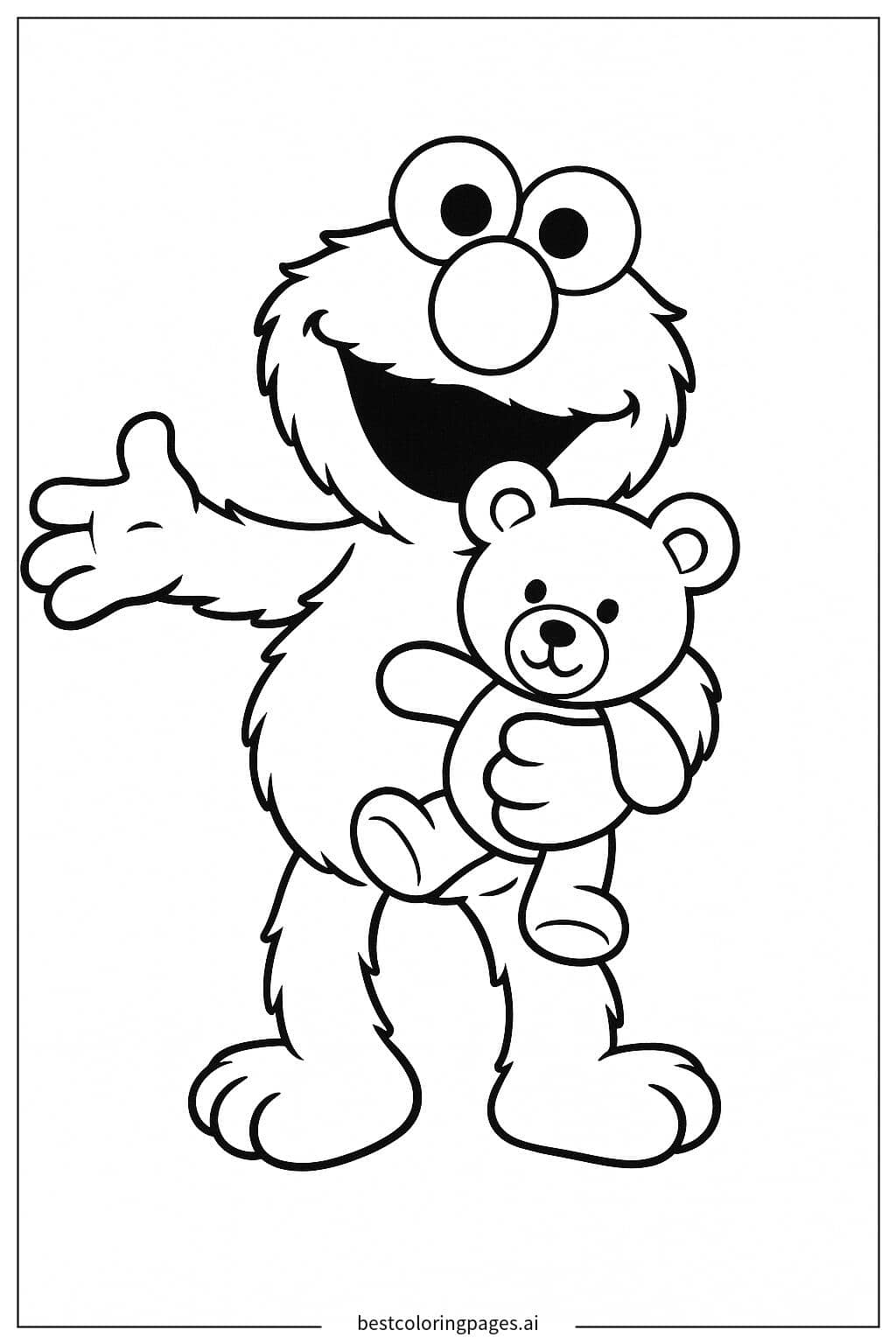 Elmo's Cuddly Bear Hug Coloring Page