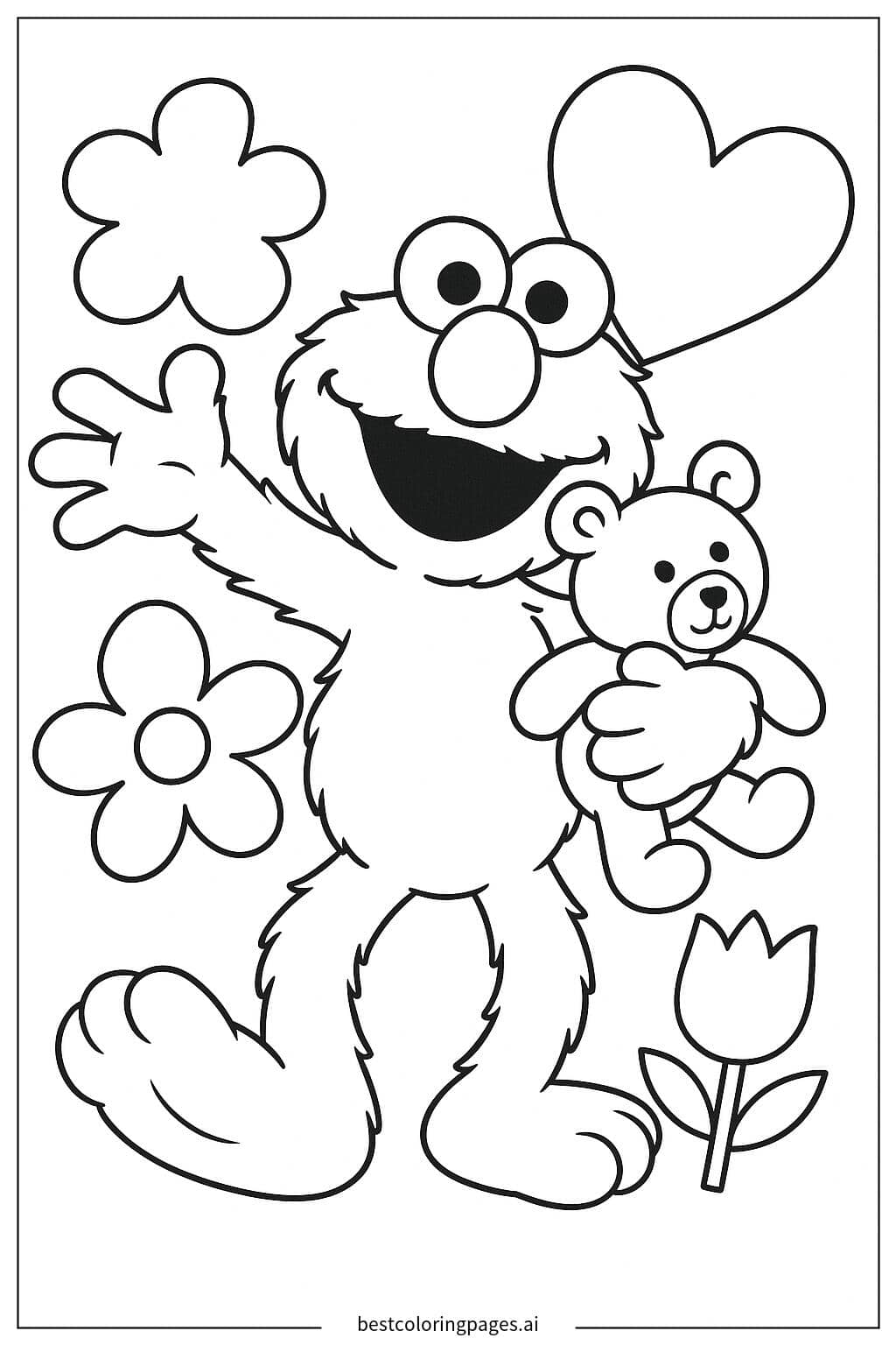Elmo Hugging a Teddy Bear Coloring Page