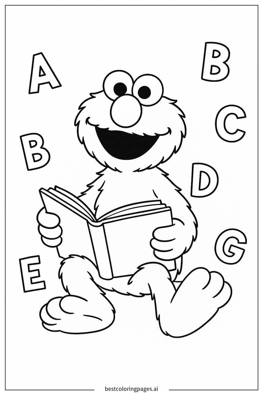 Elmo Reading a Book Coloring Page