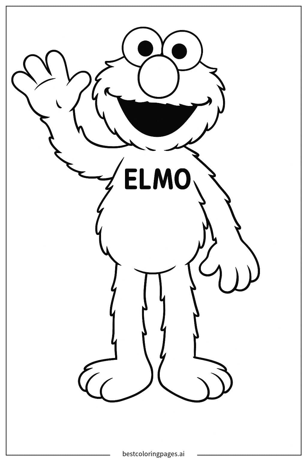 Elmo Waving Hand Coloring Page