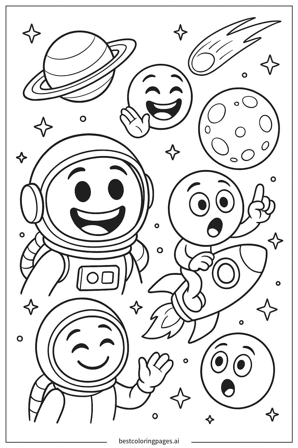 Disegni di Avventura Emoji nello Spazio da Colorare