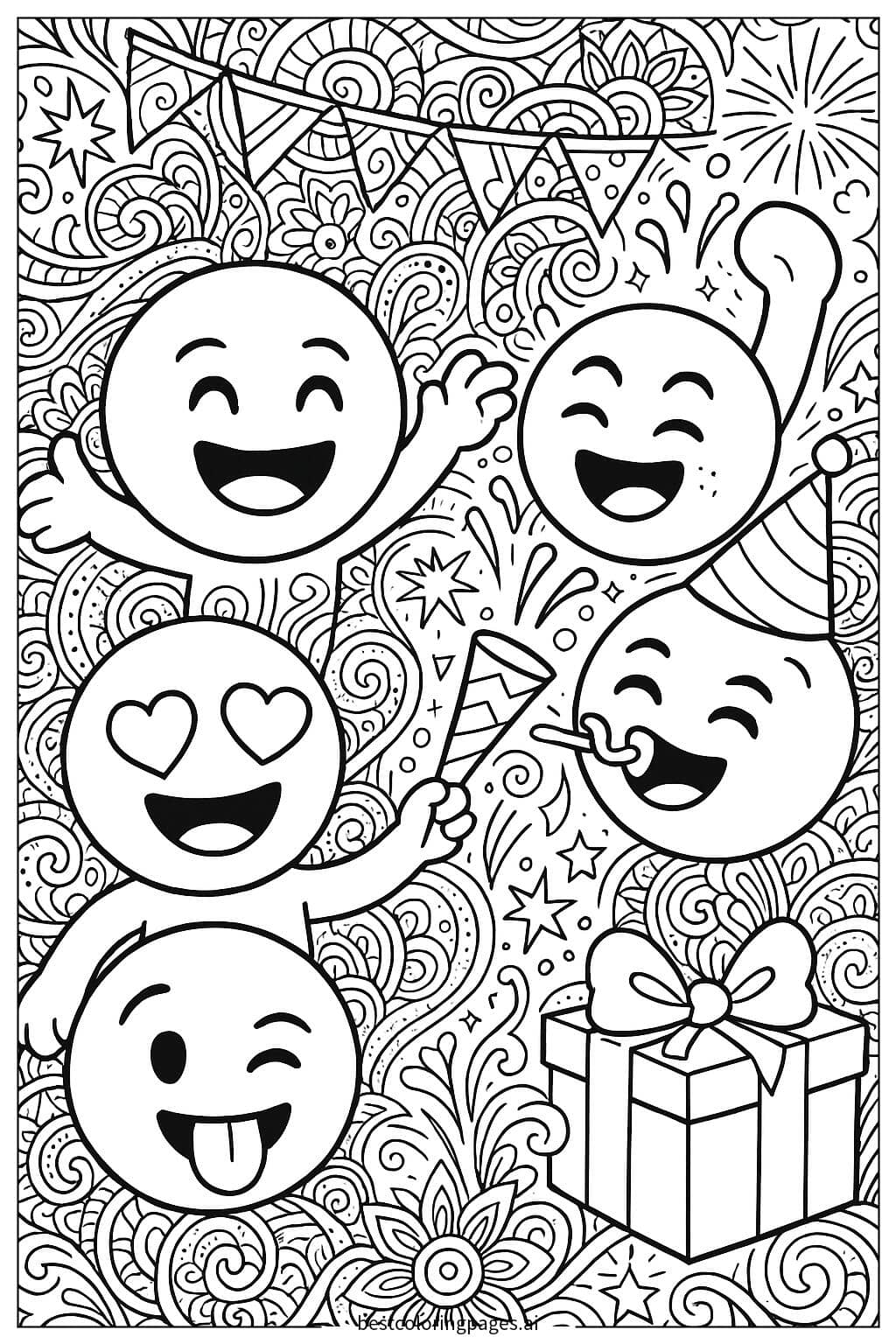 Disegni di Emoji Festosi che Celebrano un Festival da Colorare